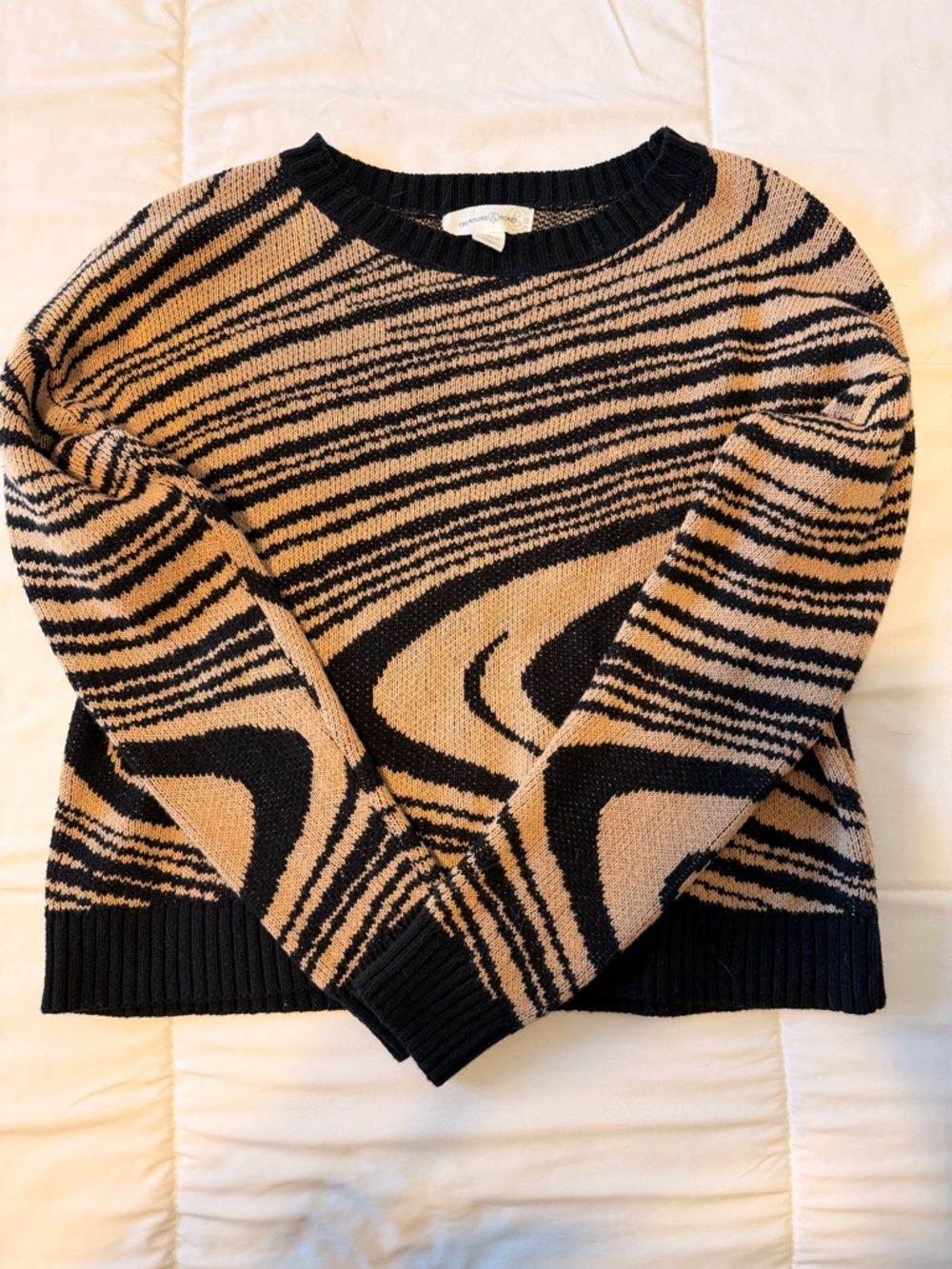 Treasure & Bond Black and Tan Swirl Knit Crewneck Sweater